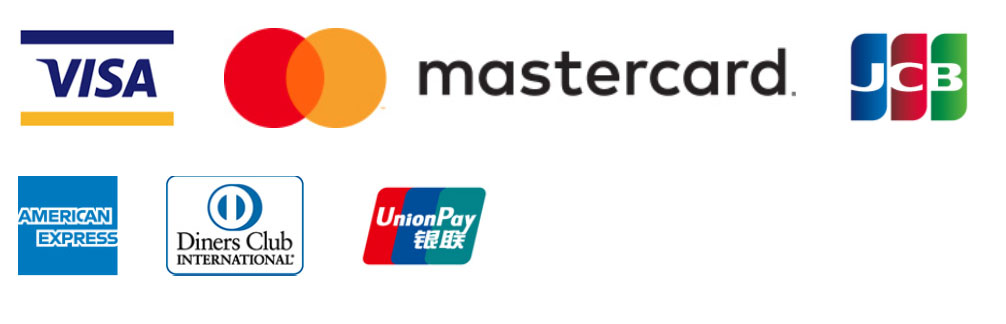 visa、mastercard、JCB、アメリカンエキスプレス、ダイナース、UnionPay